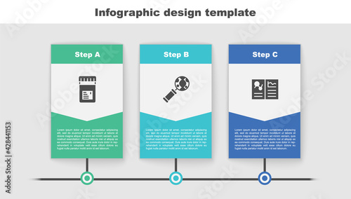 Set Jar with additives, DNA research, search and Clinical record. Business infographic template. Vector