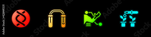 Set DNA symbol, Test tube and flask, Prosthesis hand and Pipette plant icon. Vector