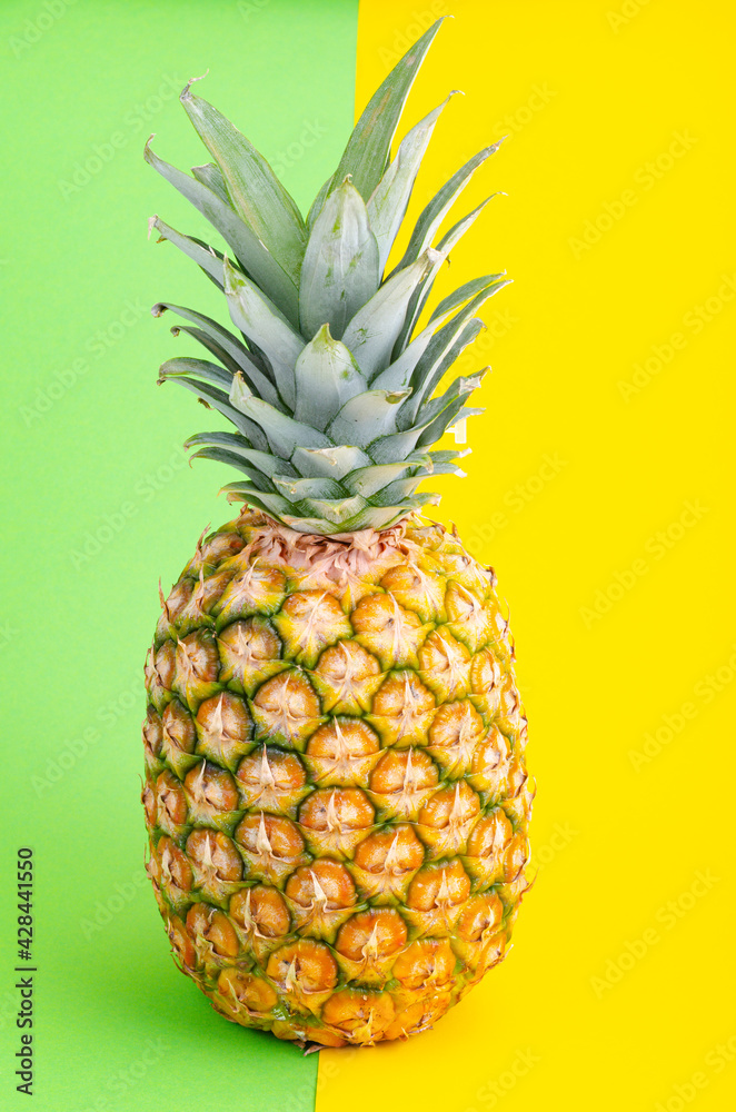 Whole pineapple fruit on bright background. Photo