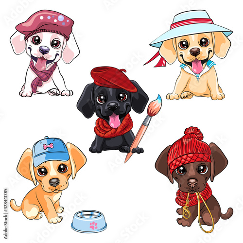 Vector set little puppy Labrador Retriever dog