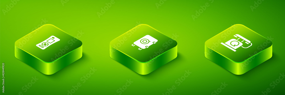 Set Isometric Safe, Telephone handset and Remote control icon. Vector Set Isometric Safe, Telephone handset and Remote control icon. Vector