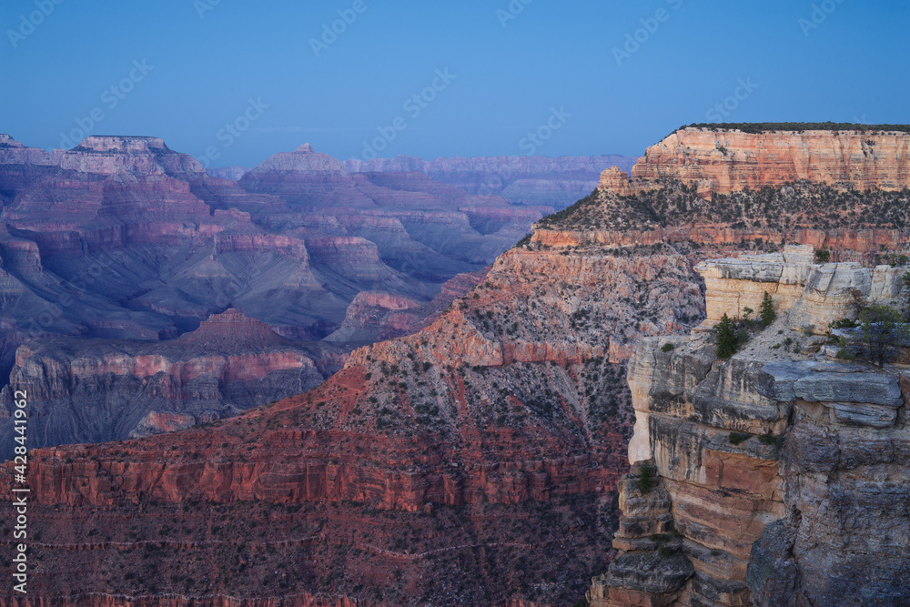 This is a long exposure image taken at dusk of the Grand Canyon taken from the South Rim.