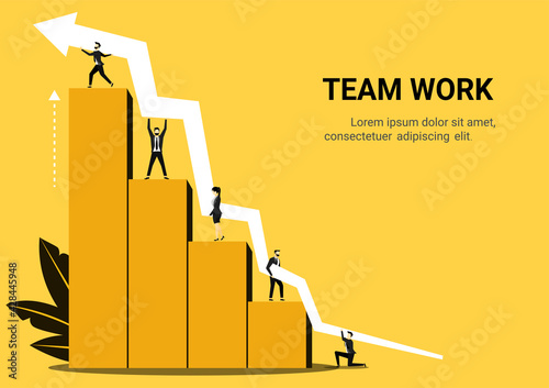 Business people lifting up an arrow. Changing business direction. teamwork. Business growth and success. concept for growth, business strategy, making goals and goal achievement. Vector illustration