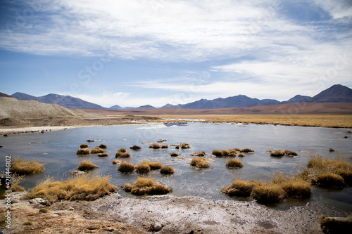 Beautiful landscape with a lagoon at Atacama desert.