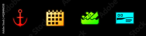 Set Anchor, Calendar, Sinking cruise ship and Postcard travel icon. Vector