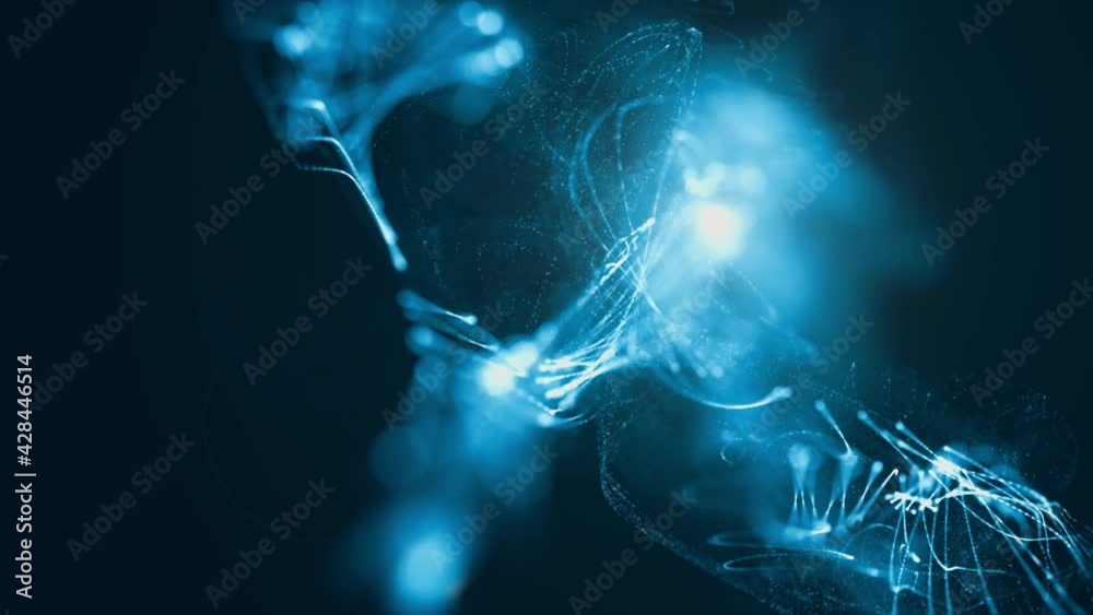 Abstract Fluid Particles Graphic Intro Background/ 4k animation of an abstract fluid particles background graphic design intro with light flare fading in