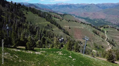  tracking shot on gondola going up and down the mountain in Idaho