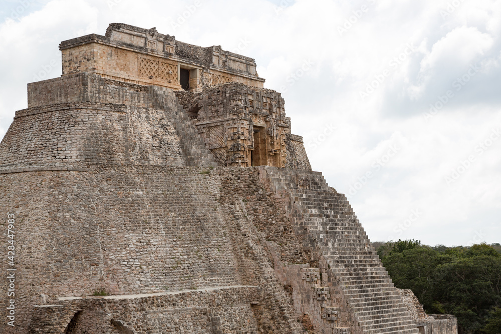 Backside of the Mayan pyramid of the magician at Uxmal, Yucatan, Mexico