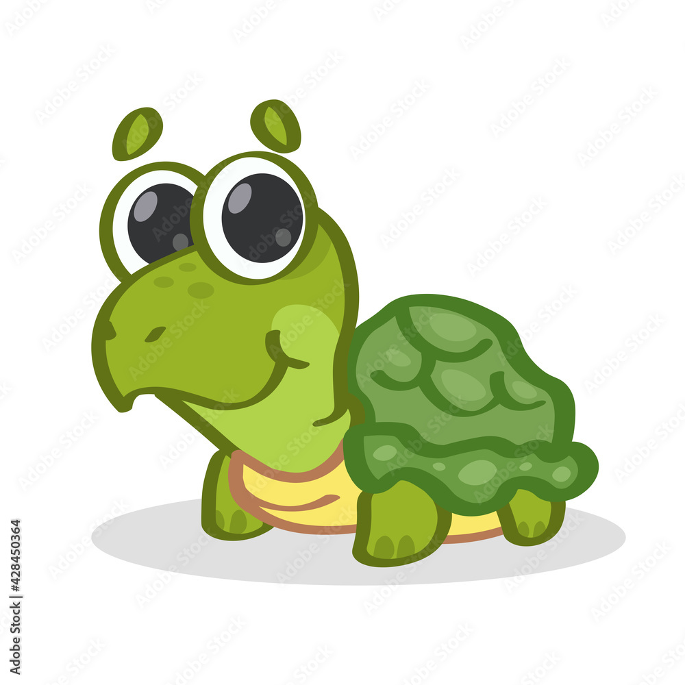 Fototapeta premium cute funny green turtle Cartoon Vector clip art illustration. Animal smiling.