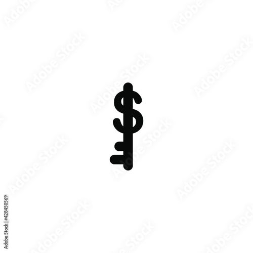 Simple Icon Key Money Vector Illustration Design. Outline Style, Black Solid Color.