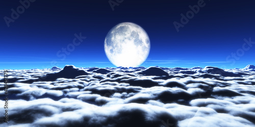 Fototapeta Naklejka Na Ścianę i Meble -  above clouds full moon illustration