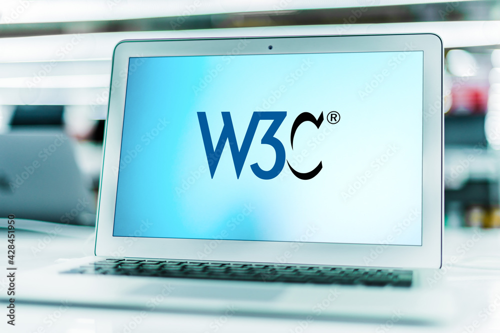 Consortium Notebook Laptop displaying logo of The World Wide Web Consortium foto de Stock ...