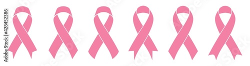 pink ribbon icon set,  Breast cancer awareness ribbons  isolated on white background, Vector illustration.
