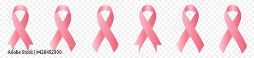 realistic pink ribbon icon set,  Breast cancer awareness ribbons  isolated on transparent background, Vector illustration.
