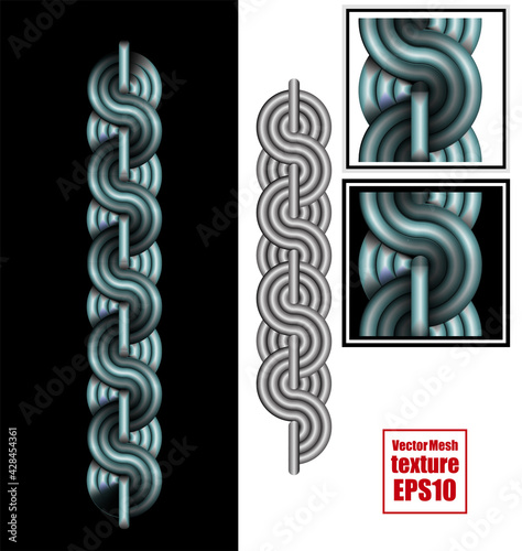 Vector texture. Element of intertwined iron rods. Braided cable vector seamless pattern