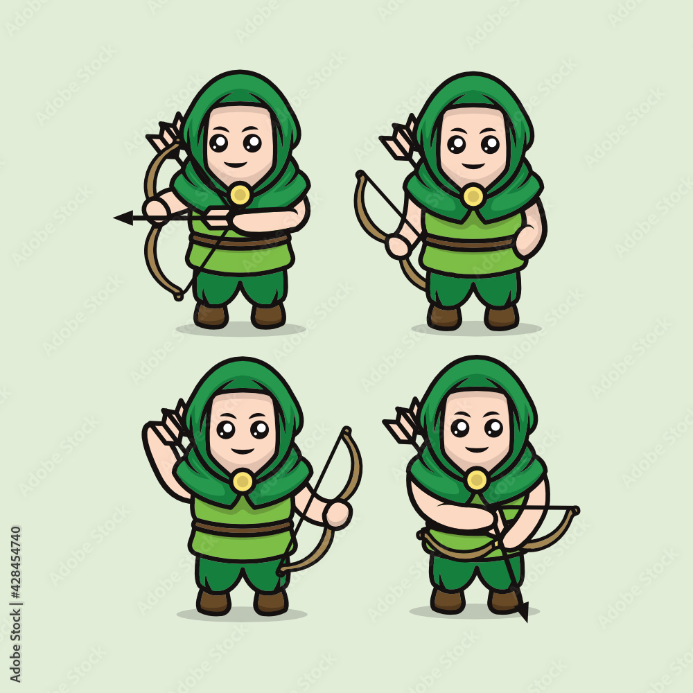 Set of cute medieval archer mascot design illustration vector template Set of cute medieval archer mascot design illustration vector template