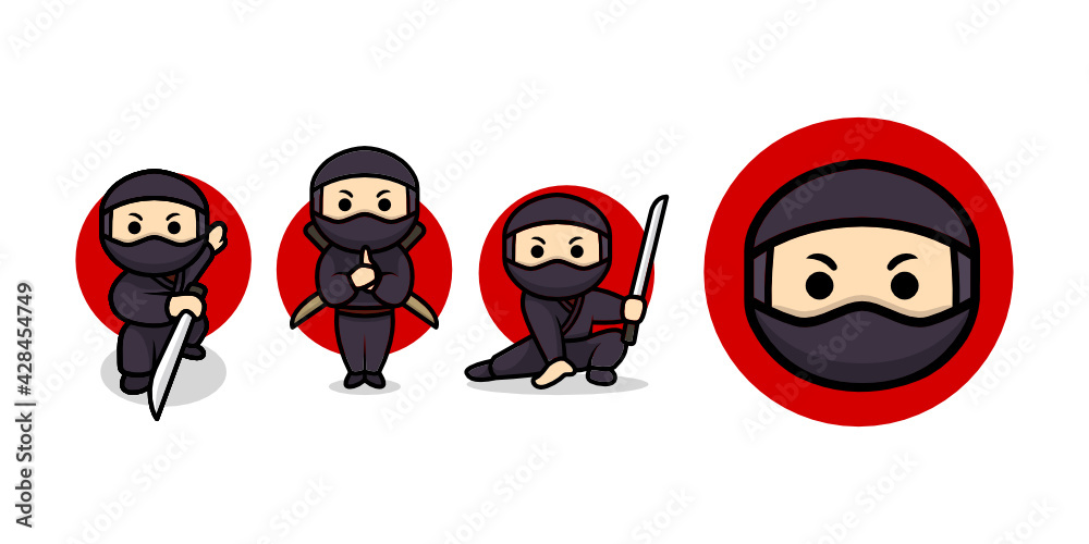 Set of cute ninja character design illustration vector template