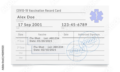 Filled up vaccination certificate with stamp of approval.