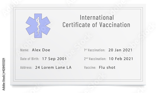 Phony filled immunization certificate. Forged immune passport