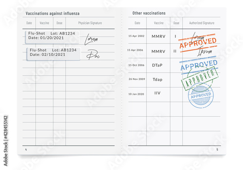 Phony filled vaccination record card with stamps of approval.