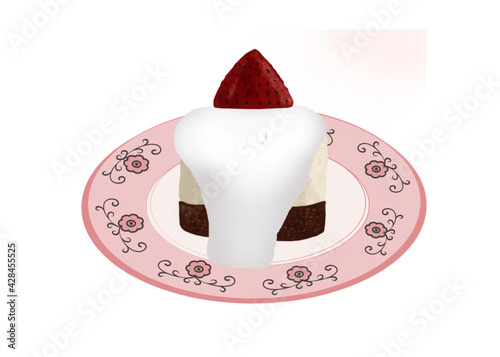 Strawberry mousse tart isolated on white background for icon decorating background and texture concept 