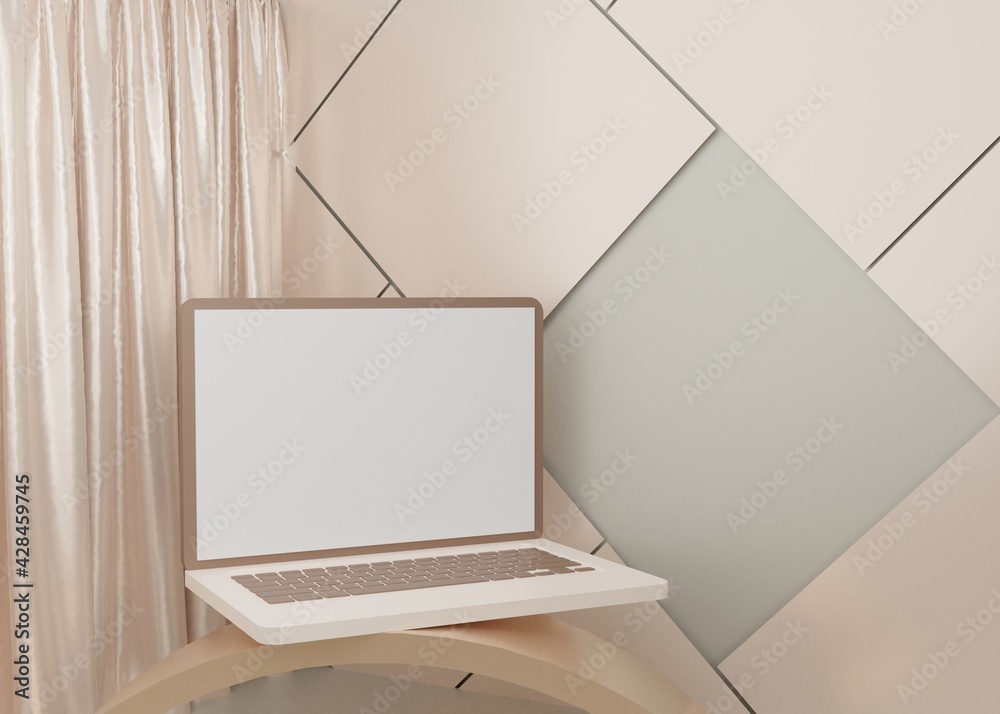 3D rendering surreal platform laptop mockup display pastel Premium Psd 3D rendering surreal platform laptop mockup display pastel Premium Psd