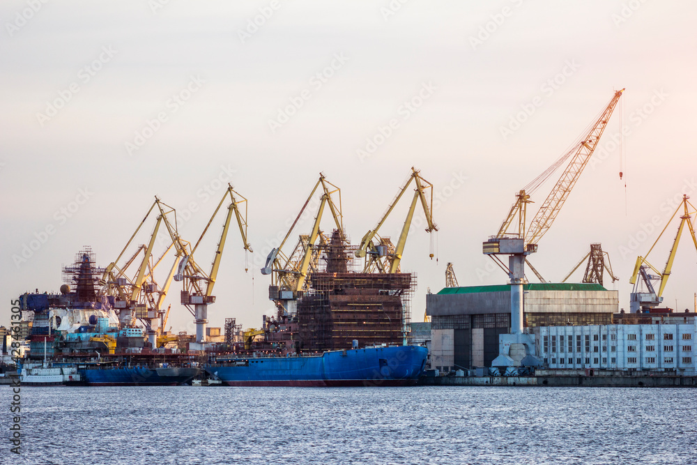Port Ship Repair Loading crane dock shipping .logistic company concept