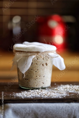 Homemade leaven (sourdough) in jar