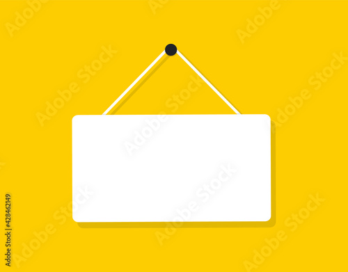 Flat blank signboard. Hanging white banner with place for text. Vector illustration.