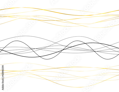 Design elements. Wave of many gray lines. Abstract wavy stripes on white background isolated. Creative line art. Vector illustration EPS 10. Colourful shiny waves with lines created using Blend Tool