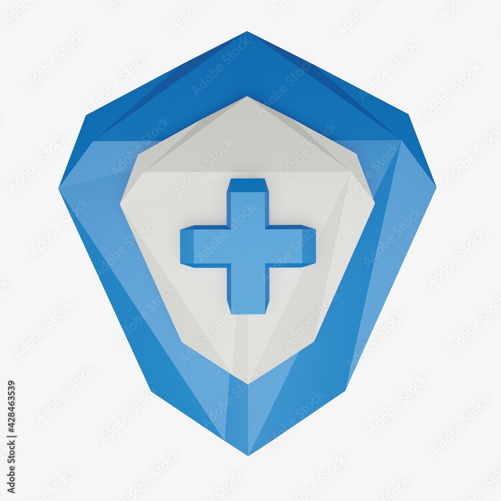 Obraz premium 3D Illustration of isolated immune system shield concept on the white background. Icon of virus protection. Мedical health risk. Low poly, cartoon style. 