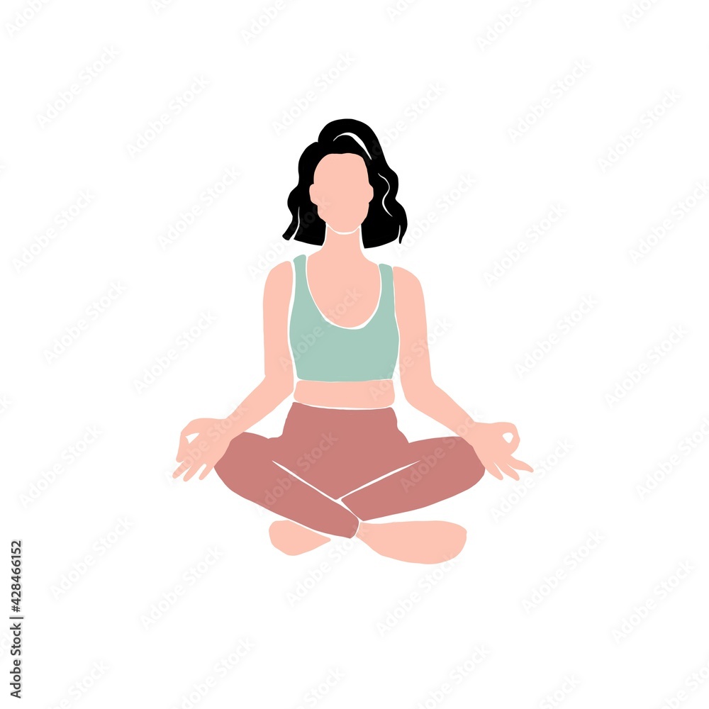 Young girl yoga posing. Flat style illustration