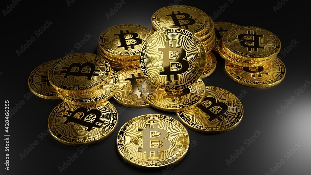 Cryptocurrency bitcoin.Goldcoin finance concept.3d rendering.