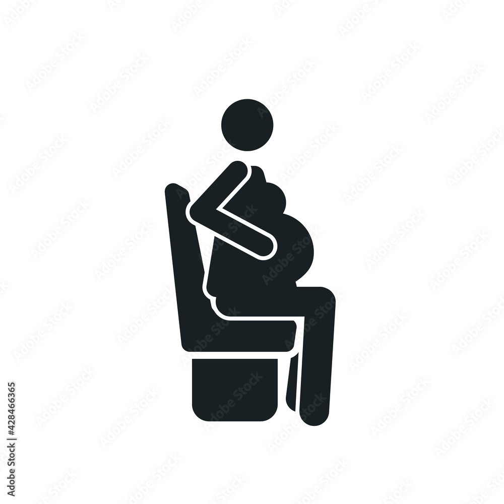 Sitting pregnant woman detailed black icon for public transport on the white background
