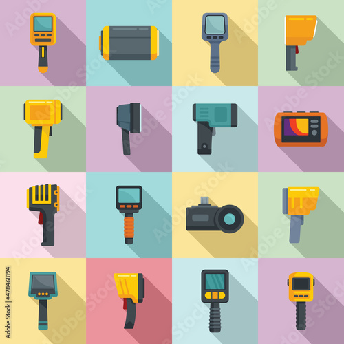 Thermal imager icons set, flat style