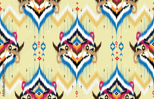 Ikat geometric folklore ornament. Tribal ethnic vector texture. Seamless striped pattern in Aztec style. Figure tribal embroidery. Indian, Scandinavian, Gyp sy, Mexican, folk pattern.