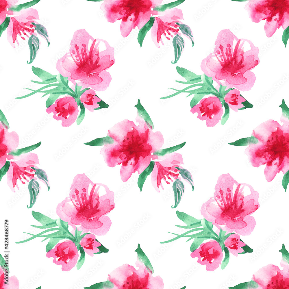 Apple blossom seamless pattern. Delicate watercolor flowers. For packaging, fabric, background.