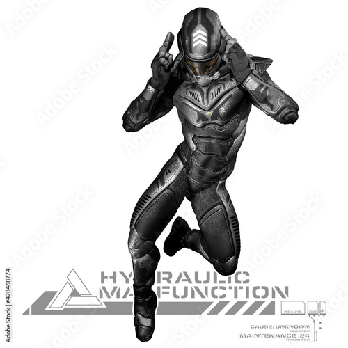 Space man in suit holding hands to head 3D illustration isolated