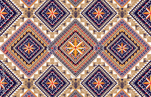 Geometric ethnic pattern embroidery design for background or wallpaper and clothing.majolica. Ancient interior. Modern rug. Geo print on textile. Kente Cloth.