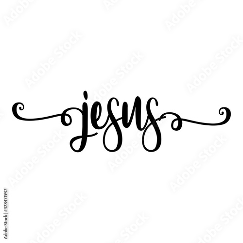 Banner con texto manuscrito jesus escrito a mano con florituras en color negro