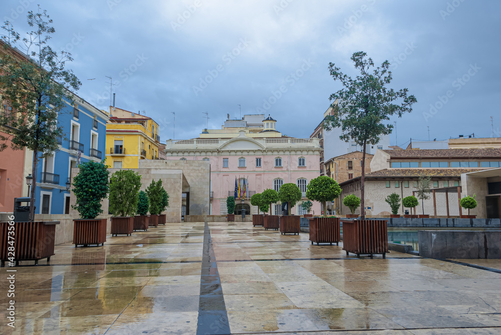 Streets of the city of Valencia on a rainy day. Spain