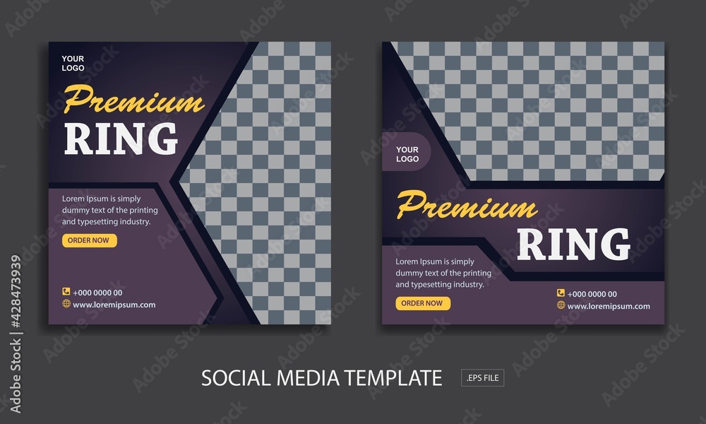 set of social media template for promotion ring, with color black and purple