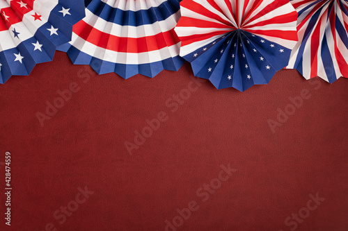 4th of July holiday banner design. USA theme paper fans. Independence, Memorial Day pinwheels