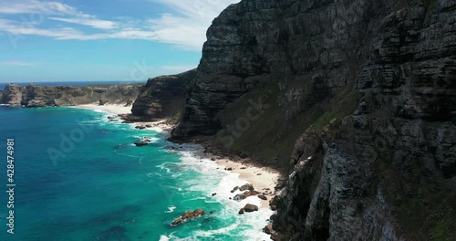 Aerial shot of the Cape Of Good Hope and Cape Point where Indian, South and Atlantic Oceans meet.