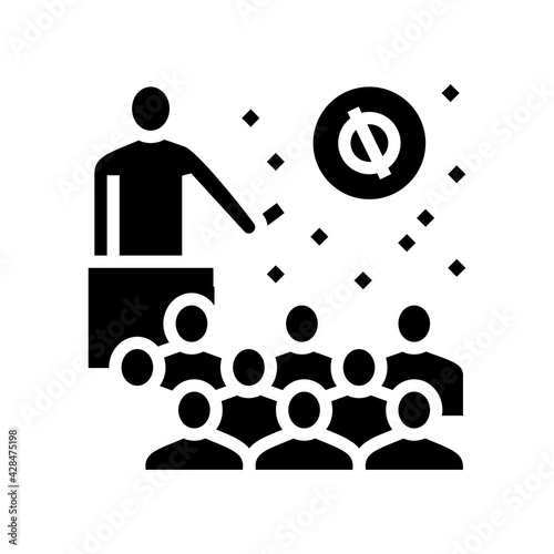 speaker talking about planets and stars in planetarium line icon vector. speaker talking about planets and stars in planetarium sign. isolated contour symbol black illustration