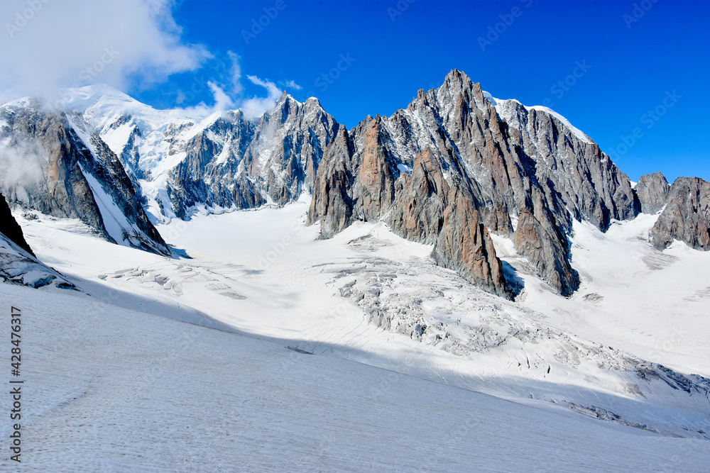 Beautiful landscape on the Mont Blanc massif , French Alps, Chamonix, Haute Savoie, France