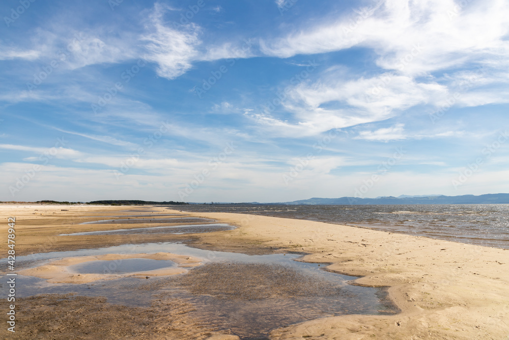 Sand and lake with blue sky