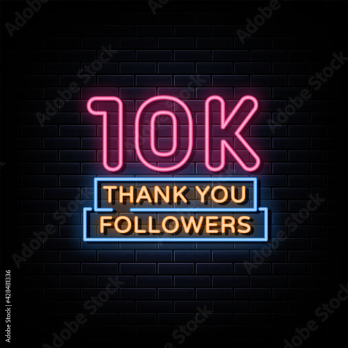Thank You 100K Followers Neon Signs Style Text Vector