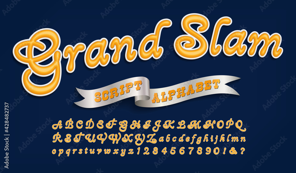 Grand Slam is a baseball or football sportswear style alphabet. This script  font has the effect of puff fabric printing or embroidery. Stock Vector |  Adobe Stock