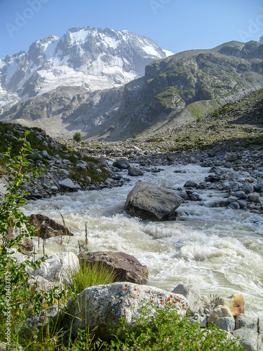 Caucasus mountains mountain river . Kabardino-Balkaria  the gorge Adyr-Su  views of Mount Ullu-Tau